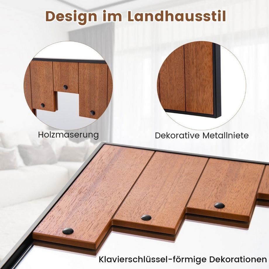 B2X Rechteckiger Spiegel mit Holzrahmen rustikaler Wandspiegel mit Zweirichtungshaken  