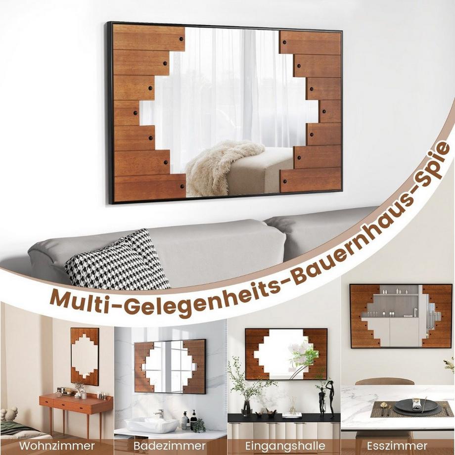 Rechteckiger Spiegel mit Holzrahmen rustikaler Wandspiegel mit Zweirichtungshaken