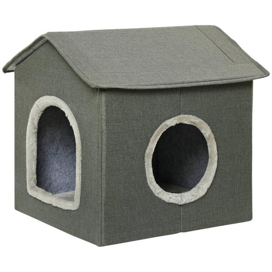 Northio  Cat Cave Niche Confortable Pour Chat Avec Deux Portes, Coussins, Lit Pour Chat Jusqu'À 5 Kg, Polyester En Gris 