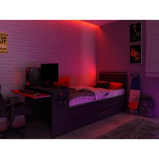 Vente-unique Lit gigogne gamer 2 x 90 x 200 cm - Avec bureau - LEDs - Anthracite et rouge - VOUANI  