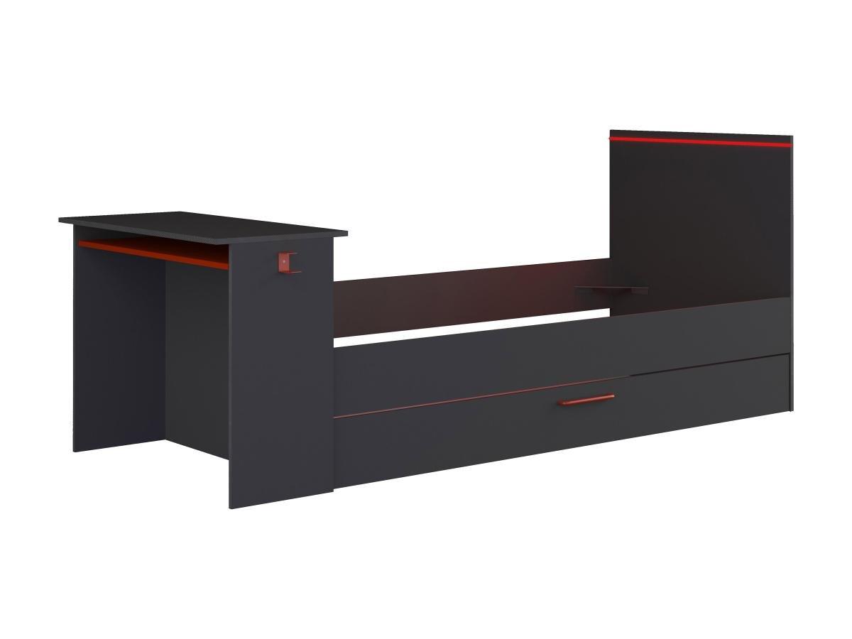 Image of Ausziehbett Gamer mit Schreibtisch & LEDs - 90 x 200 und 90 x 190 cm - Anthrazit & Rot - VOUANI Ausziehbett Gamer mit Schreibtisch & LEDs - 90 x 200 und 90 x 190 cm - Anthrazit & Rot - VOUANI