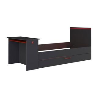 Vente-unique Lit gigogne gamer 2 x 90 x 200 cm - Avec bureau - LEDs - Anthracite et rouge - VOUANI  