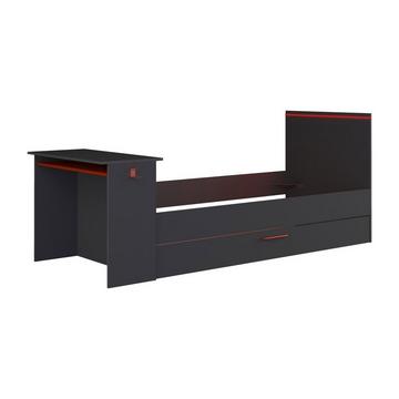 Lit gigogne gamer 2 x 90 x 200 cm - Avec bureau - LEDs - Anthracite et rouge - VOUANI