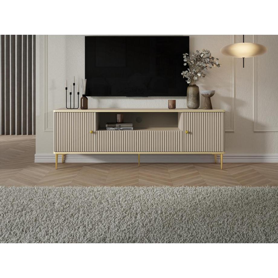 PASCAL MORABITO TV-Möbel - 2 Türen, 1 Schublade und 1 Ablagefach - MDF & Stahl - Beige und Goldfarben - SINEAD von Pascal MORABITO  