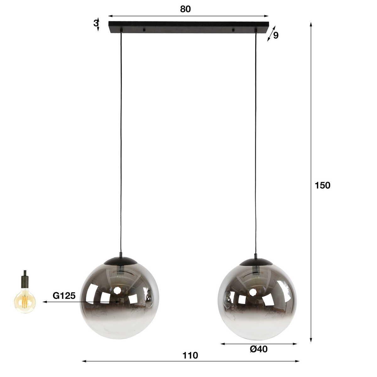 mutoni industrial Hängelampe Bubble Shaded 2L XL  