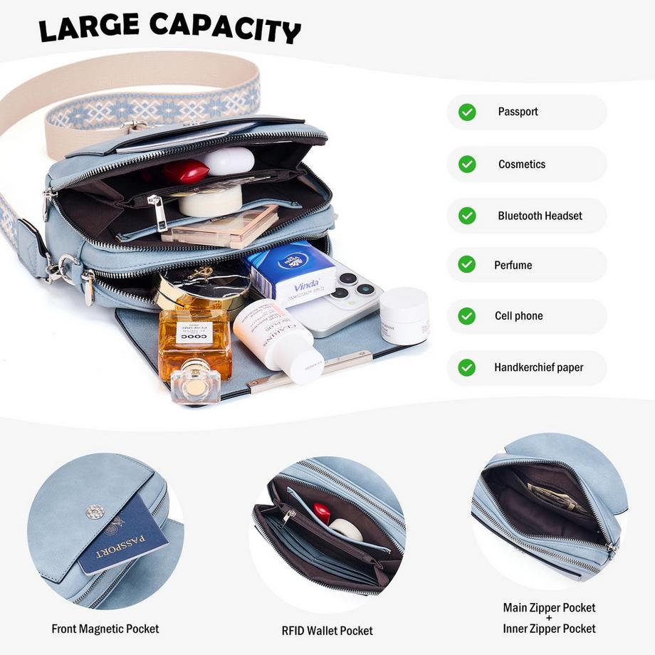 Only-bags.store Vegane Leder Crossbody Tasche mit verstellbarem abnehmbarem breitem Riemen  