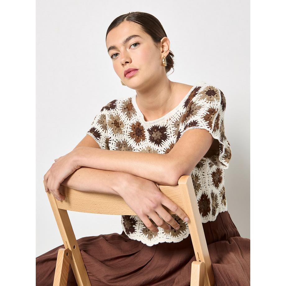 APRICOT Top Crochet Fiori Esagonali  