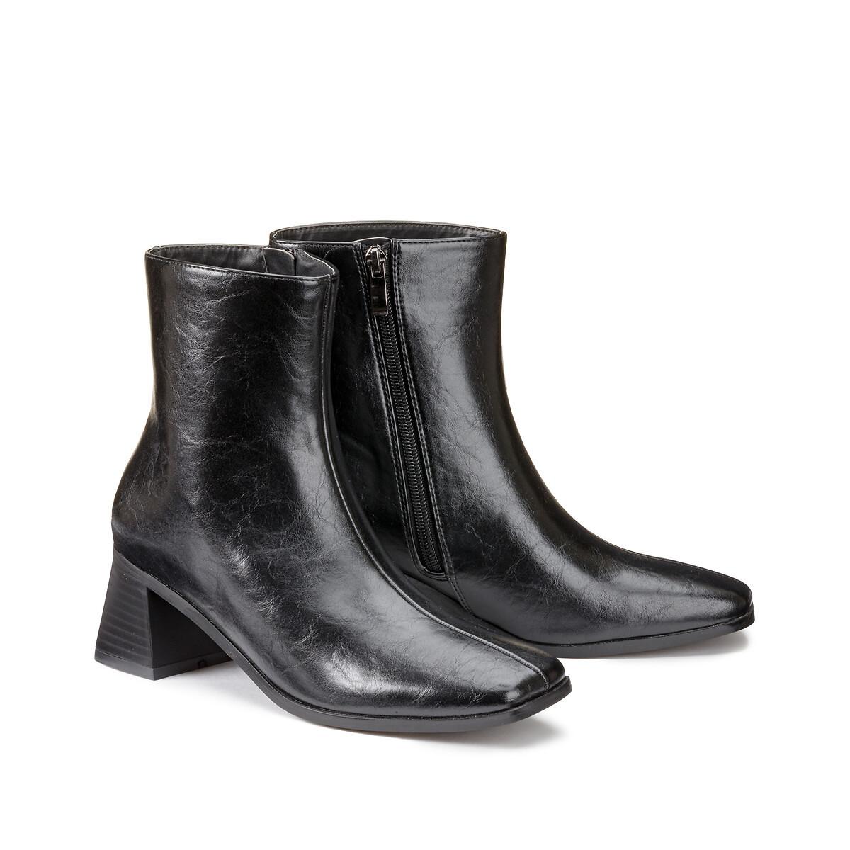 Image of Boots Mit Eckiger Kappe Und Blockabsatz Damen Schwarz 36