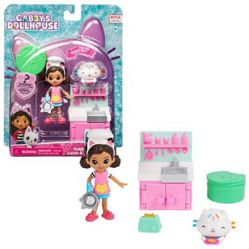 Gabby's Dollhouse , set Lunch and Munch Kitchen con 2 personaggi giocattolo, accessori e mobile, giocattolo per bambini dai 3 anni in su