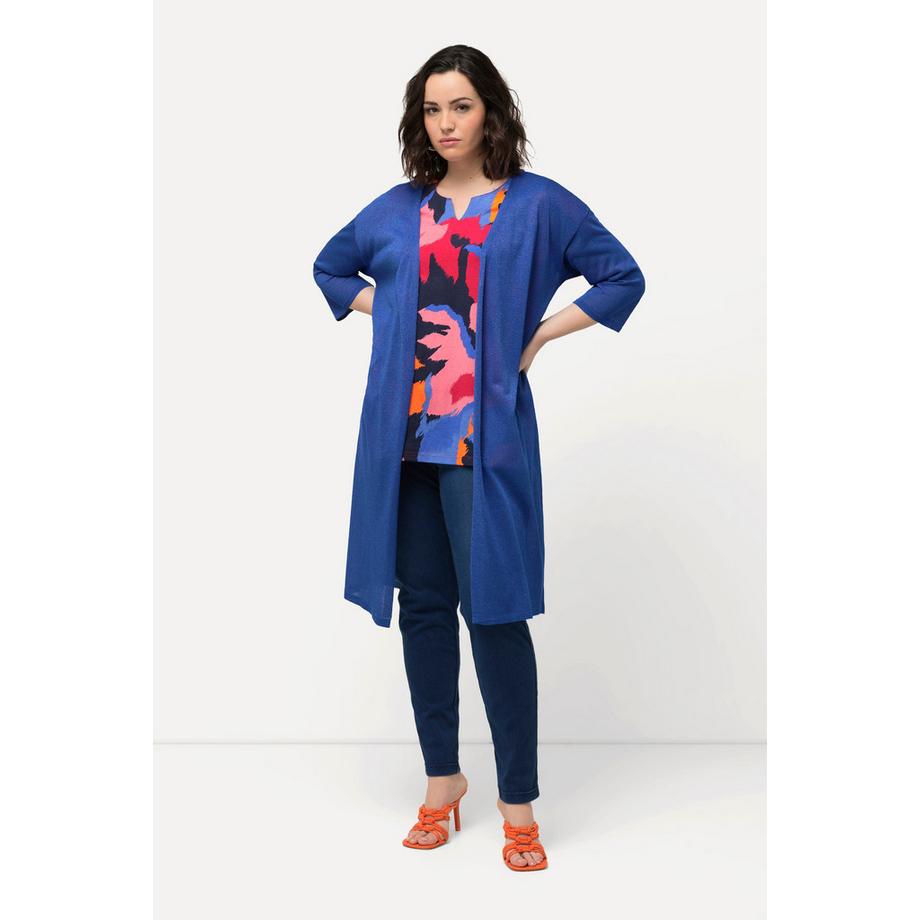 Ulla Popken Cardigan maille brillante coupe ouverte encolure en V  