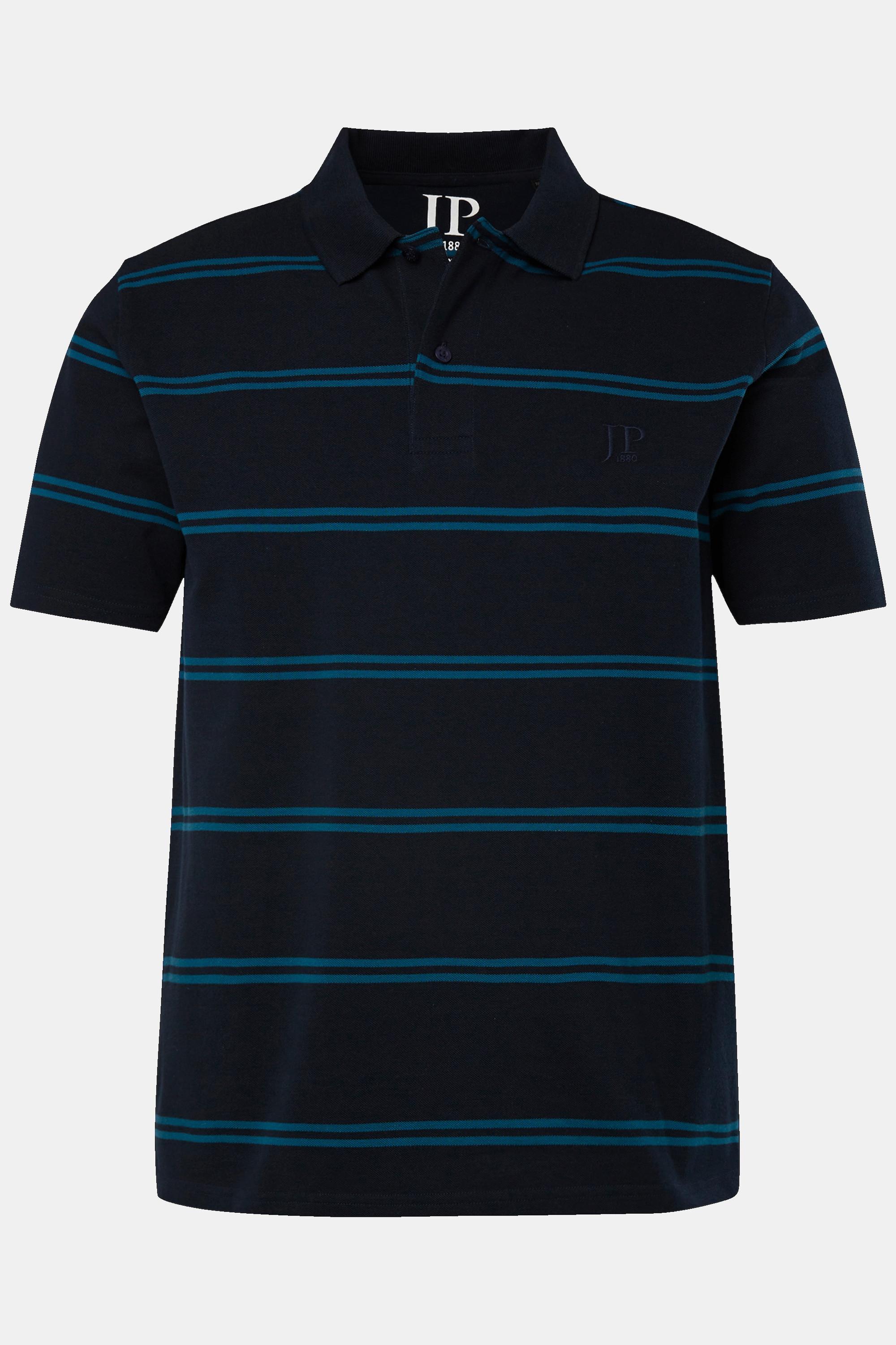 JP1880  Maglia polo in piqué a righe con mezze maniche blu scuro 