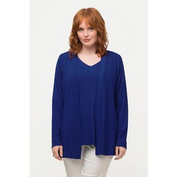 Giacca aperta di tessuto fluente con texture a costine e colletto a scialle