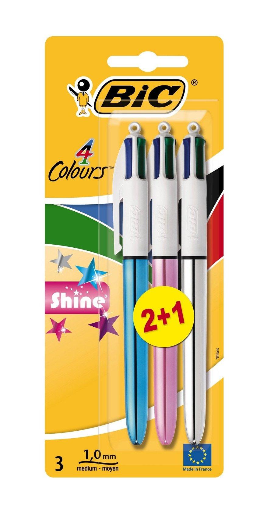 Image of BIC 4 Colours Shine Schwarz, Blau, Rot, Grün Medium 3 Stück(e) Multicolor
