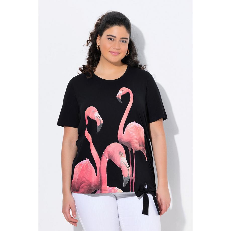 Ulla Popken Flamingo Ziersteine Rundhals Halbarm T-Shirt  