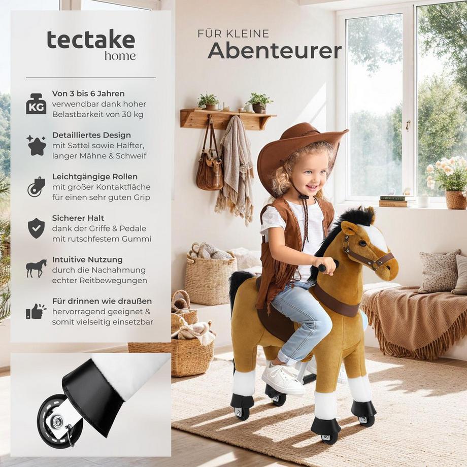 Tectake  Schaukelpferd auf Rollen  verschiedene Größen, realistisches Design Stahlgestell mit weichem Plüsch 