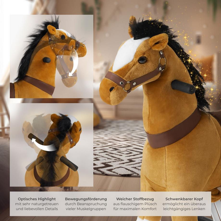 Tectake  Schaukelpferd auf Rollen  verschiedene Größen, realistisches Design Stahlgestell mit weichem Plüsch 