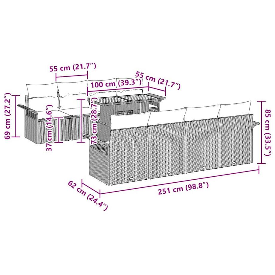 VidaXL Ensemble de jardin poly rattan  