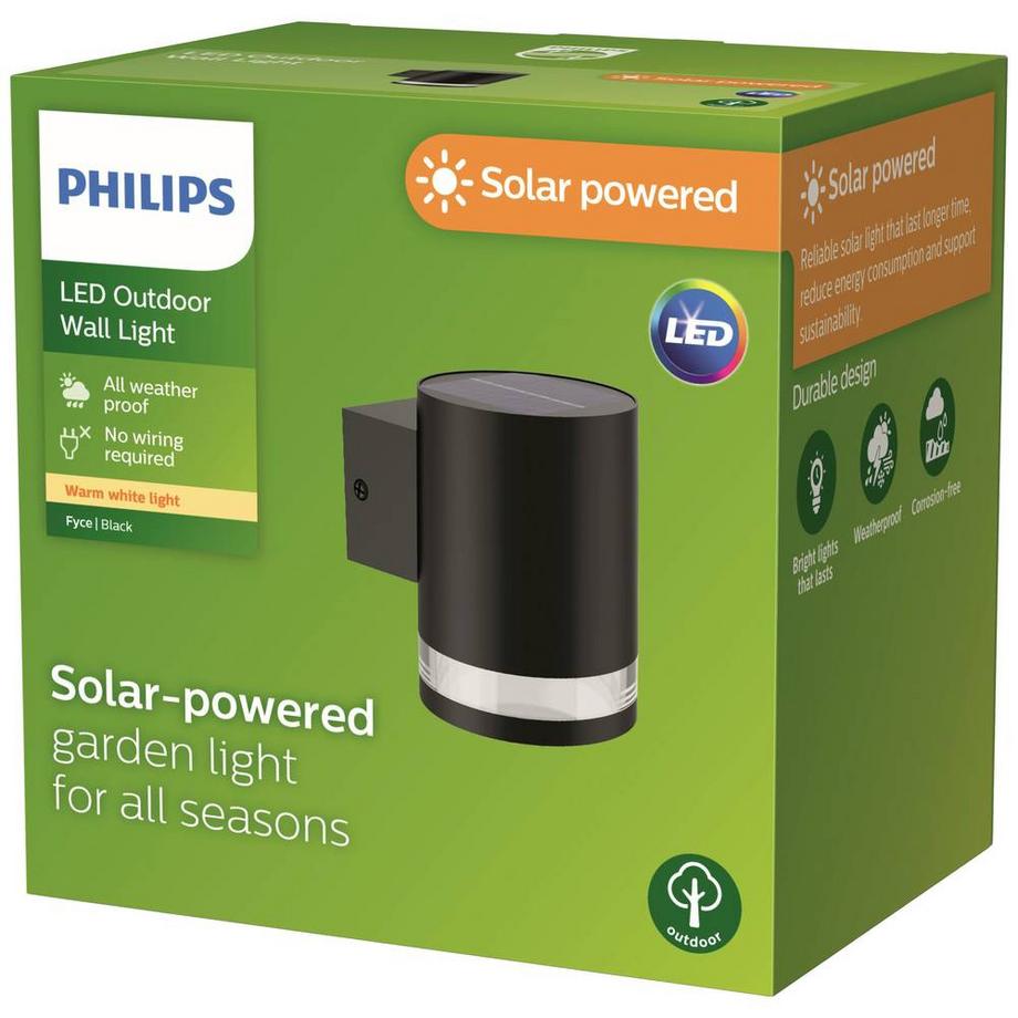 Philips Lighting Philips Outdoor Solar Fyce applique murale 1.5W, capteur de lumière du jour, 2700 Kelvin  
