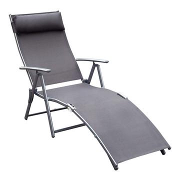 Chaise longue de plage, pliable, tissu, gris
