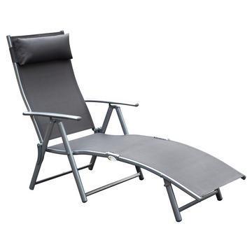 Chaise longue de plage, pliable, tissu, gris