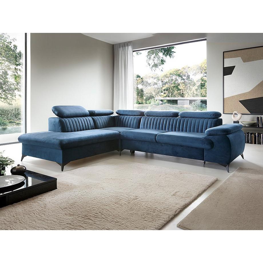 PASCAL MORABITO Großes Ecksofa mit Schlaffunktion - Ecke links - Samt - Dunkelblau - SAMARA von Pascal Morabito  