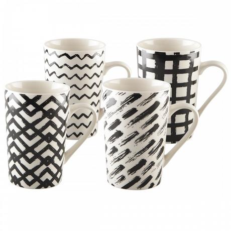 Aulica MUGS 450ML NOIR & BLANC - LOT DE 4  