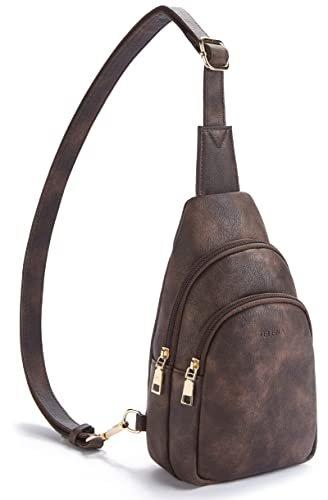 Image of Sling Bag Brusttasche, Crossbody Umhängetasche Pu Leder Sport Umhängetasche Small Fanny Pack Damen Braun