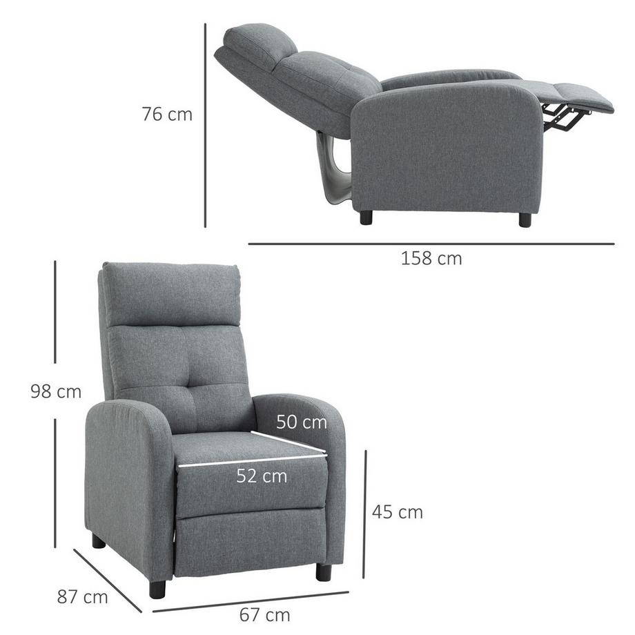 Northio Fauteuil de relaxation, fauteuil TV avec fonction inclinable, fauteuil TV aspect lin, fauteuil inclinable rembourré avec âme à ressorts ensachés, fauteuil inclinable avec une capacité de charge jusqu'à 150 kg pour le salon, gris  