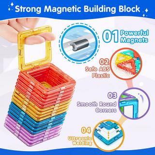 Activity-board  Magnetische Bauklötze, 46 Stück magnetische Bauklötze, 3D magnetisches Bauklotzset 