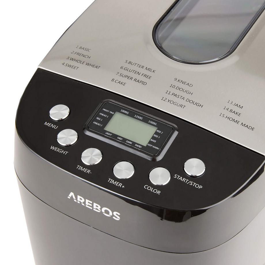 Arebos Brotbackautomat Brotbäcker Brotbackmaschine 15 Programme 850W  