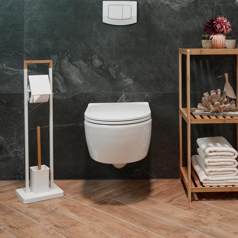 Northix Sedia da toilette in bambù e acciaio inossidabile  