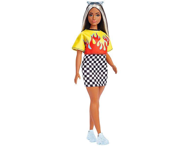 Barbie  Fashionistas Puppe mit Flamin Top & kariertem Rock 