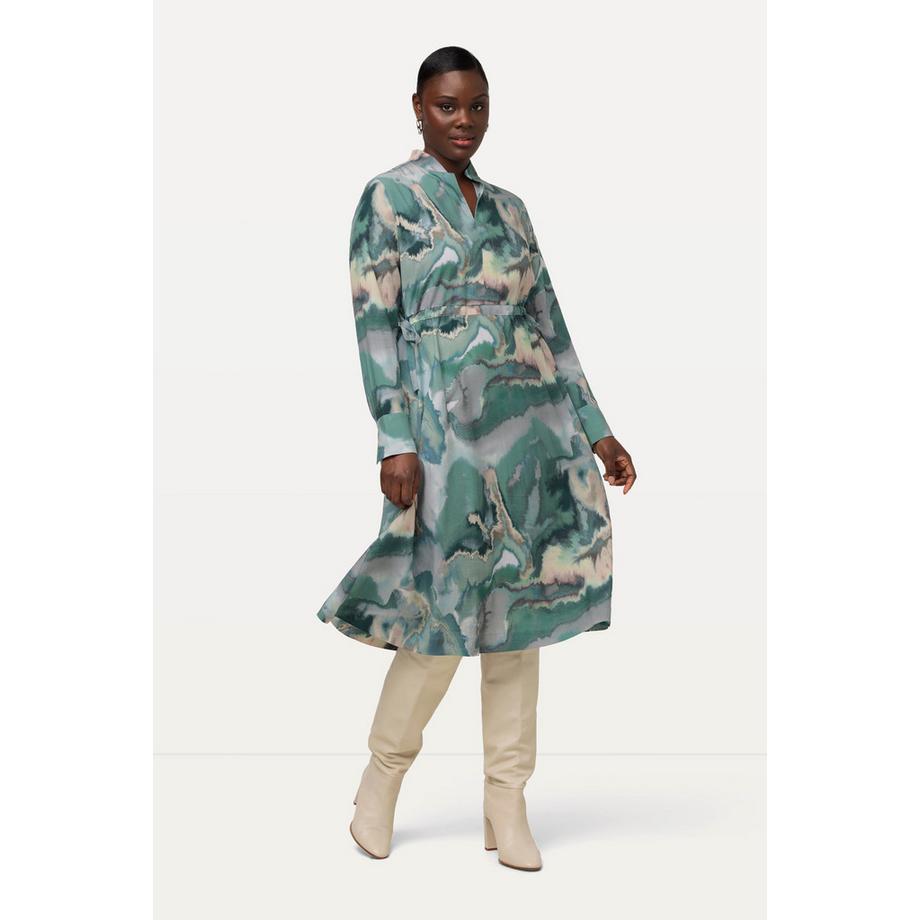 Ulla Popken Abito Midi Lyocell Design Marmorizzato Collo Alto Maniche Lunghe  