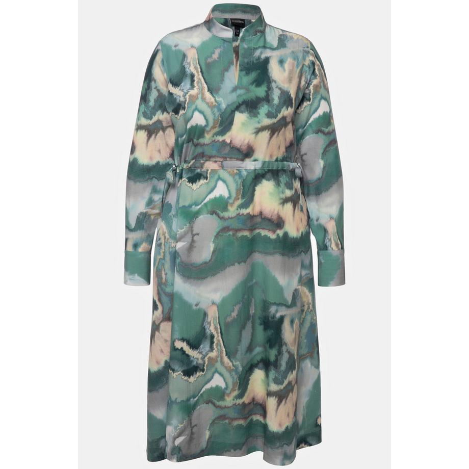 Ulla Popken Abito Midi Lyocell Design Marmorizzato Collo Alto Maniche Lunghe  