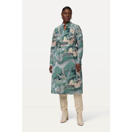 Ulla Popken  Robe midi en Lyocell à col montant et manches longues, motif marbré 