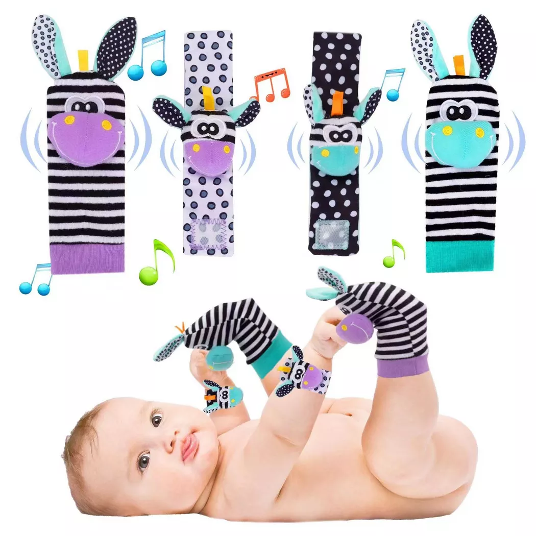 Activity-board - 4Pcs Rassel Baby Socken Baby Spielzeug Handgelenk und Neugeborenen Spielzeug für Babys, Früherziehung, One Size, Multicolor