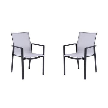 Lot de 2 fauteuils de jardin empilables en aluminium textilène clair etVALERA