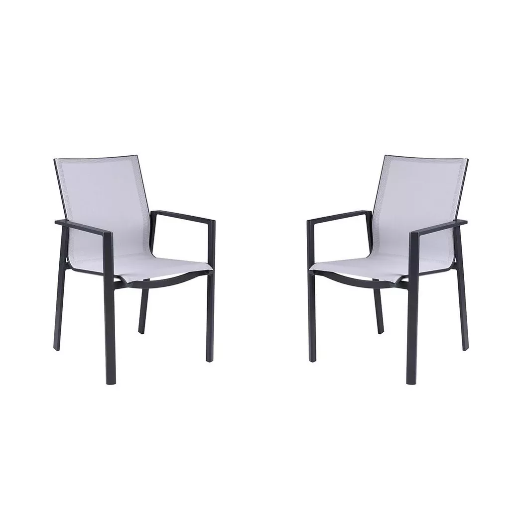 Gartensessel 2er-Set stapelbar - Aluminium & Textilene - Hellgrau & Schwarz - VALERA
