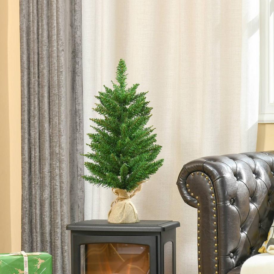 Northio Albero Di Natale Da Tavolo 0,6 M Piccolo Albero Di Natale Abete Artificiale 70 Rami Lino Pvc Cemento Verde Ø35 X 60H Cm  