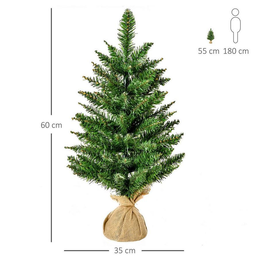 Northio Albero Di Natale Da Tavolo 0,6 M Piccolo Albero Di Natale Abete Artificiale 70 Rami Lino Pvc Cemento Verde Ø35 X 60H Cm  