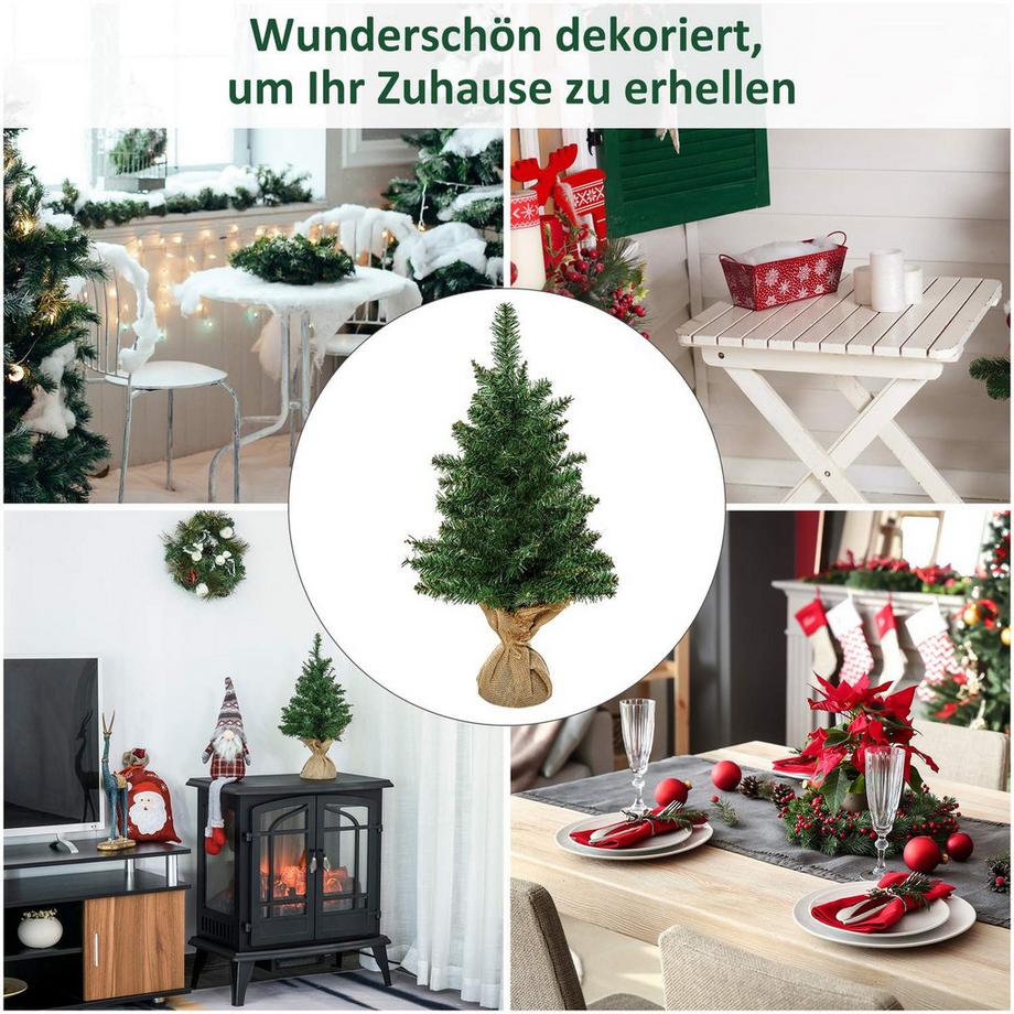 Northio Albero Di Natale Da Tavolo 0,6 M Piccolo Albero Di Natale Abete Artificiale 70 Rami Lino Pvc Cemento Verde Ø35 X 60H Cm  