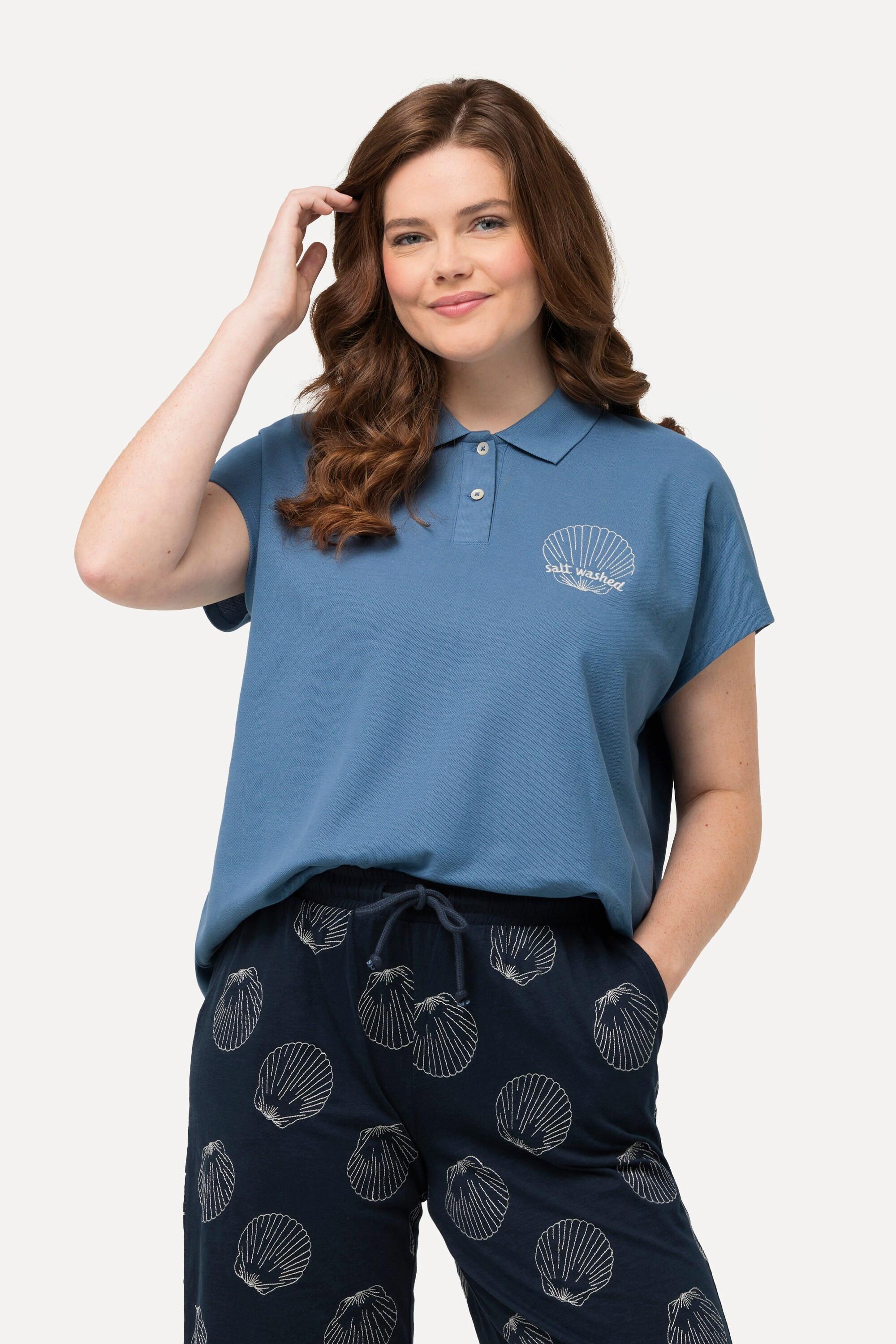 Ulla Popken  Poloshirt, Stickerei, Polokragen, Halbarm, Biobaumwolle 