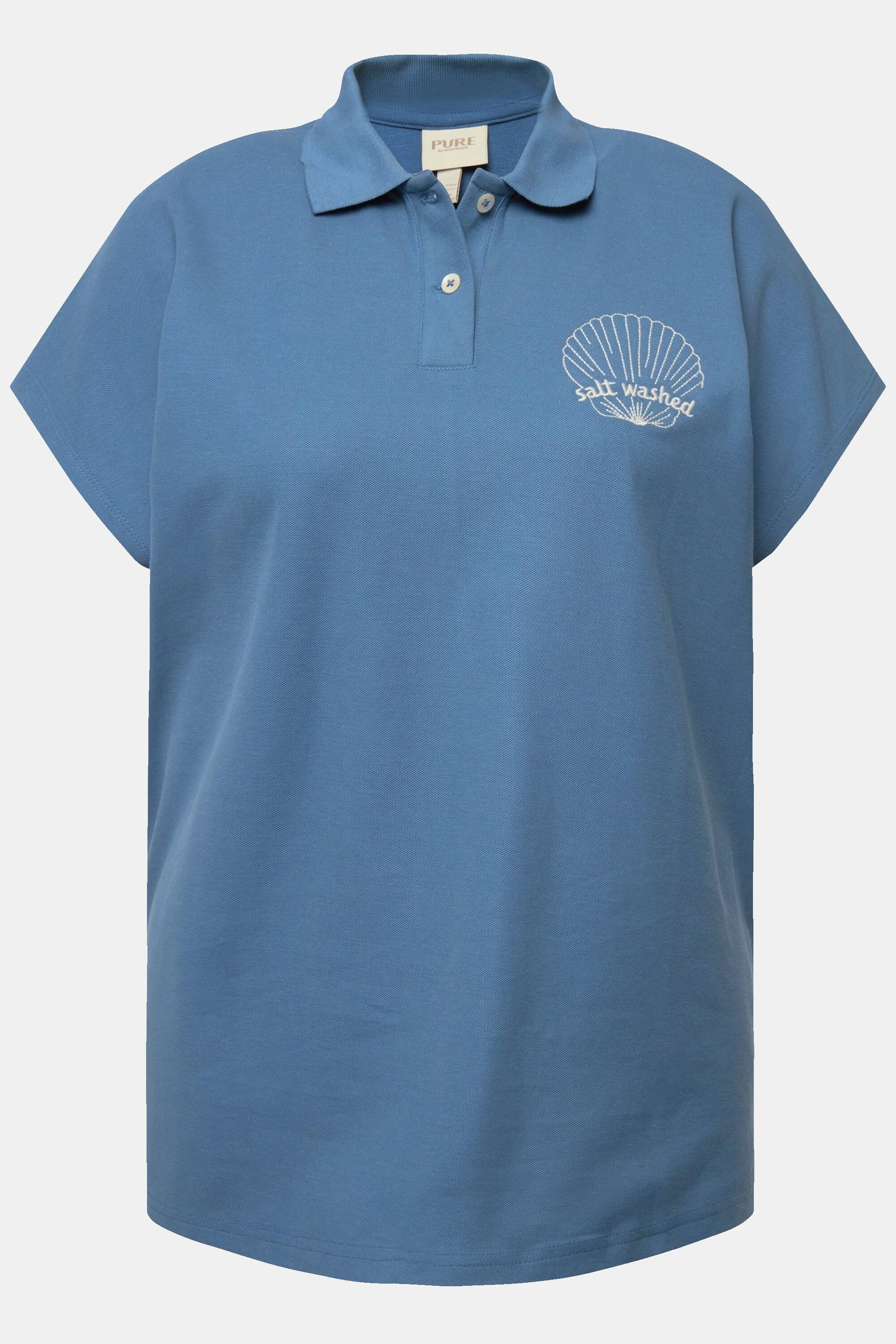 Ulla Popken  Poloshirt, Stickerei, Polokragen, Halbarm, Biobaumwolle 