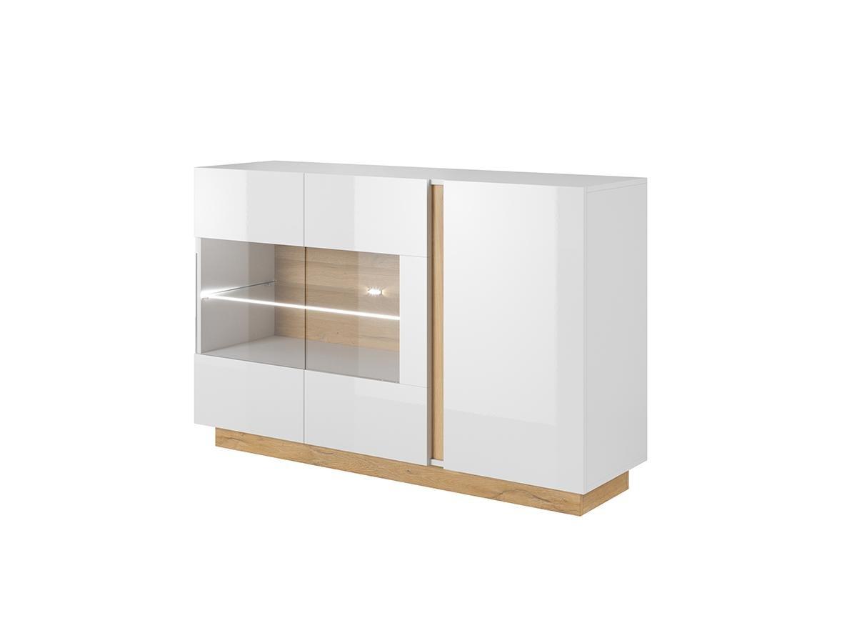 Vente-unique Credenza 3 ante con LED Bianco brillante e Rovere MURARI  