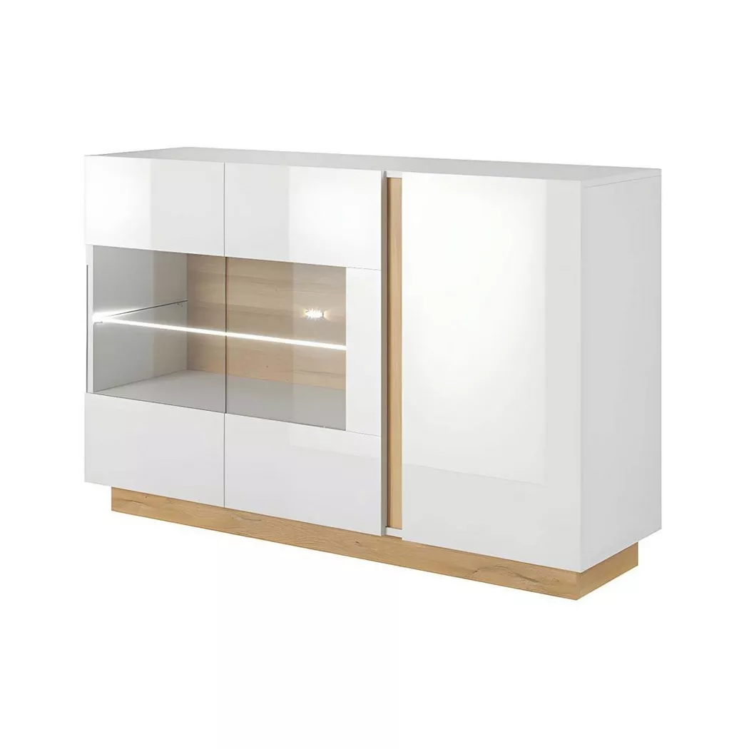 Vente-unique - Buffet murari - 3 portes - Avec LEDs - Blanc brillant et chêne