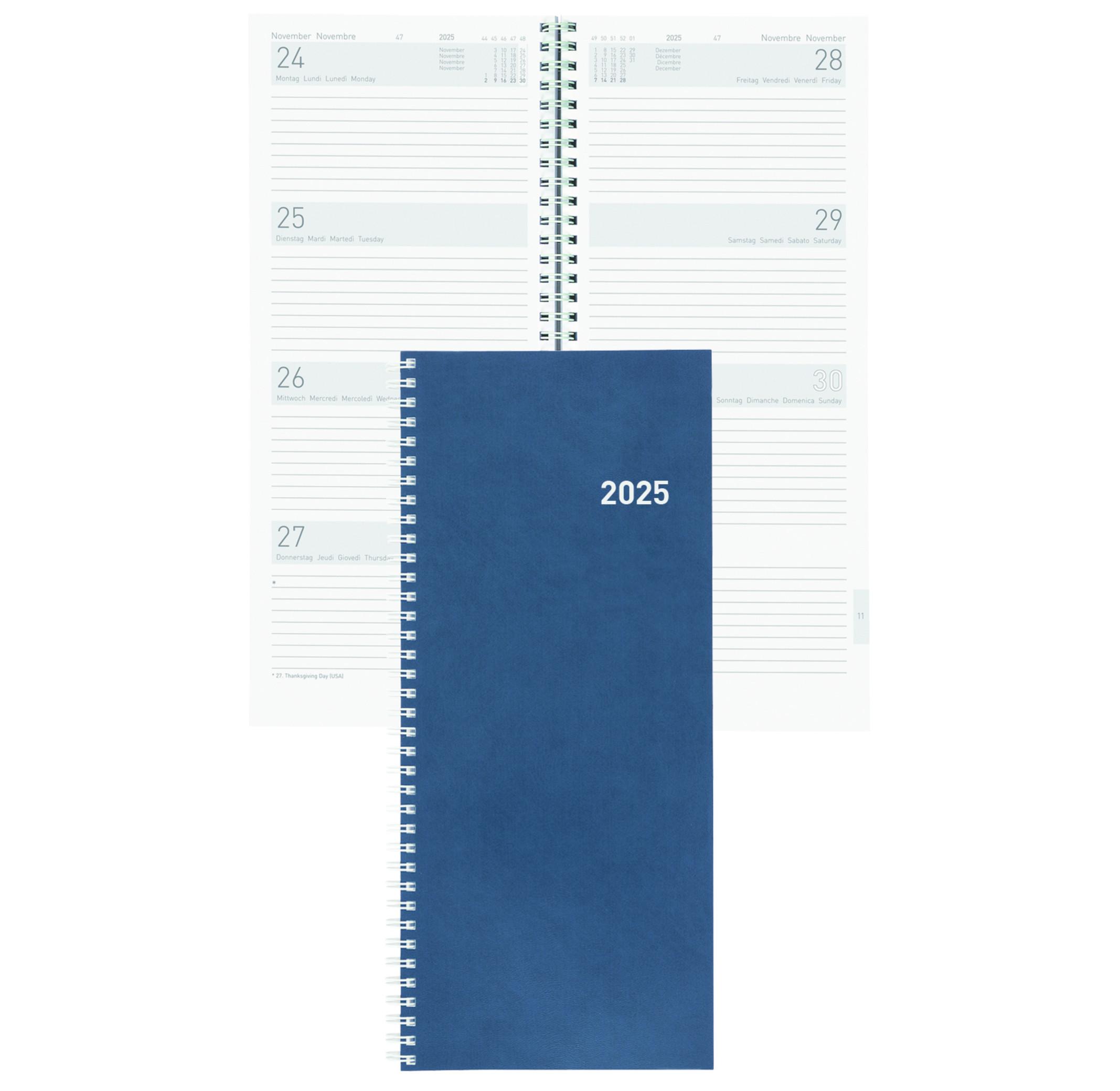 Biella Agenda de bureau long Twist, Wire-O - Bleu  