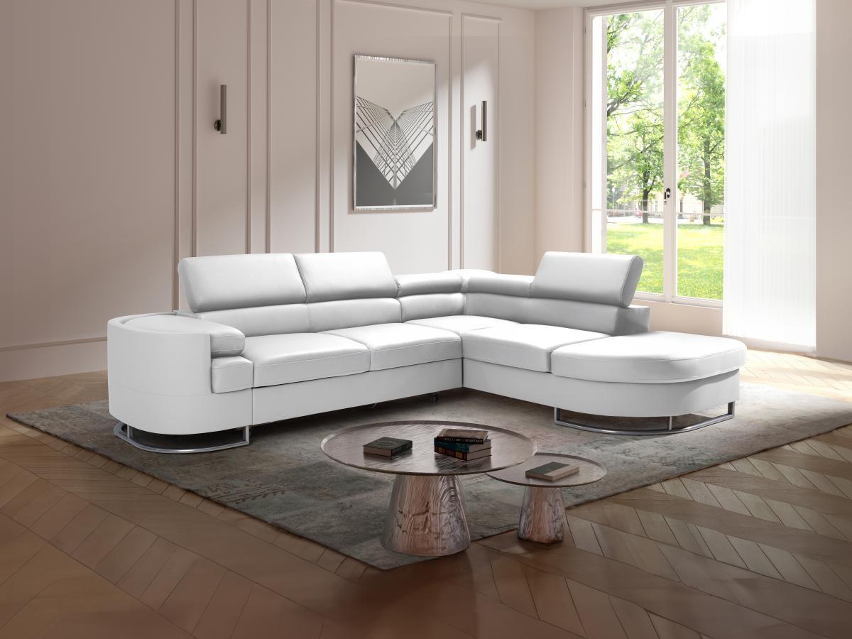 Vente-unique Canapé d'angle droit convertible en simili blanc MYSEN II  