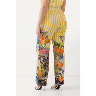 Ulla Popken  Pantalon à rayures et motif oranges, jambe large et taille confortable 