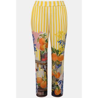 Ulla Popken  Pantalon à rayures et motif oranges, jambe large et taille confortable 