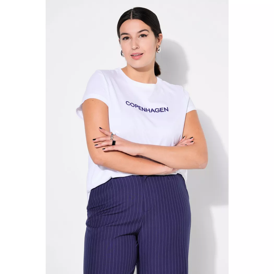 Studio Untold - T-Shirt, Slim Classic, Stickerei, Halbarm, für Damen, Weiss, Größe 54/56